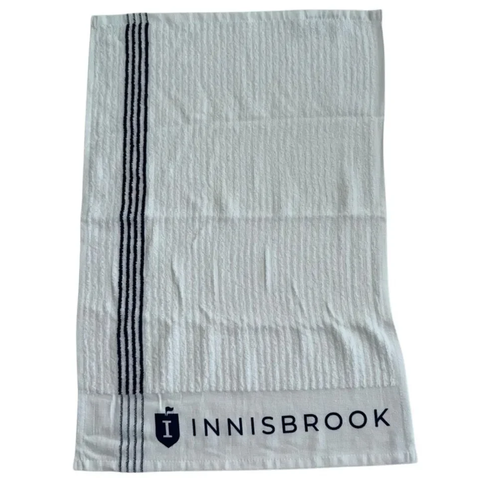 Innisbrook White Tennis Pickleball Towel with Blue Stripes and Innisbrook Logo